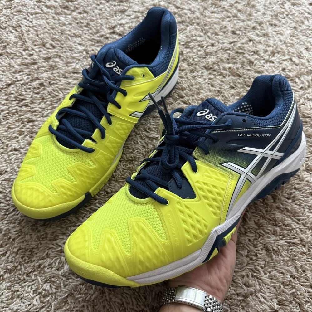 NWT Asics Gel Resolution E500Y Men’s Yellow Blue Size 14 Tennis Shoes